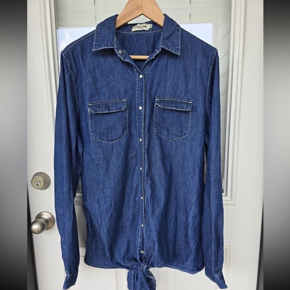 New Look Chambray Shirt 3X Plus Blue Long Sleeve Snap Buttons Tie Front  Classic - Picture 4 of 12